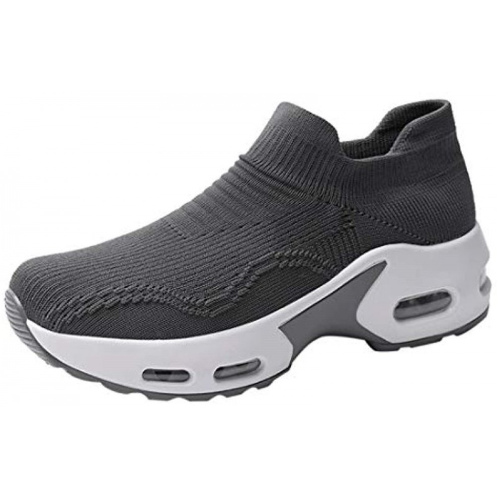 Women's Sock Sneakers Slip On Mesh Platform Loafers Comfort Wedge Walking Shoes Grey